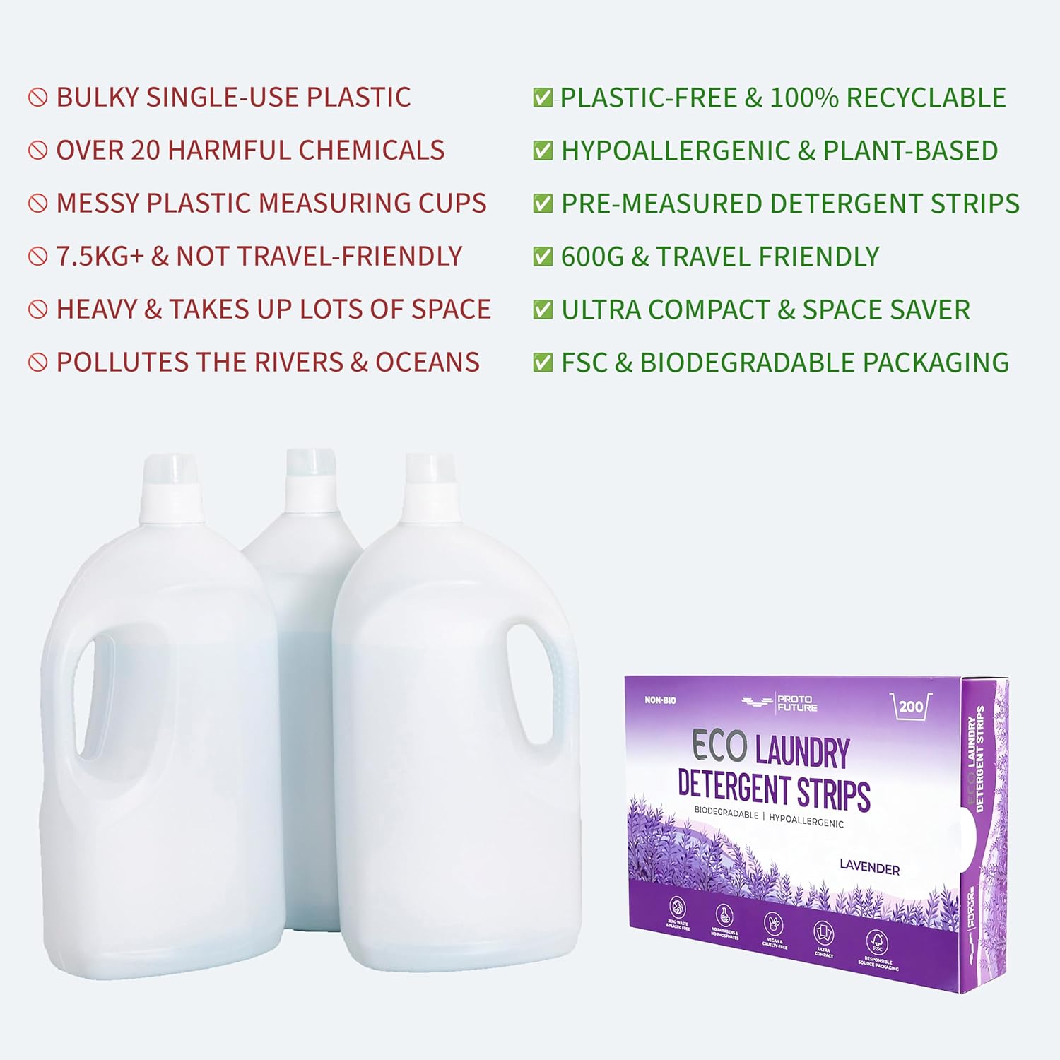 Tiras de detergente para ropa ecológicas de lavanda